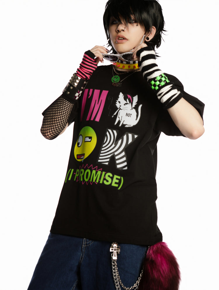 DEADENDKIDS EMO KIDS oversized graphic tee — close modeled view