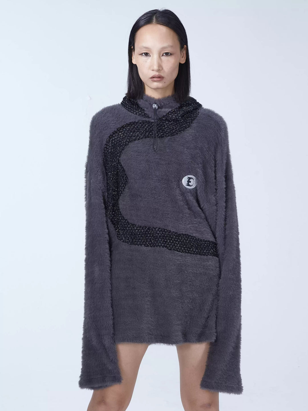 EMBRYO FUR COLLAR oversized plush sweatshirt — rear or construction presentation