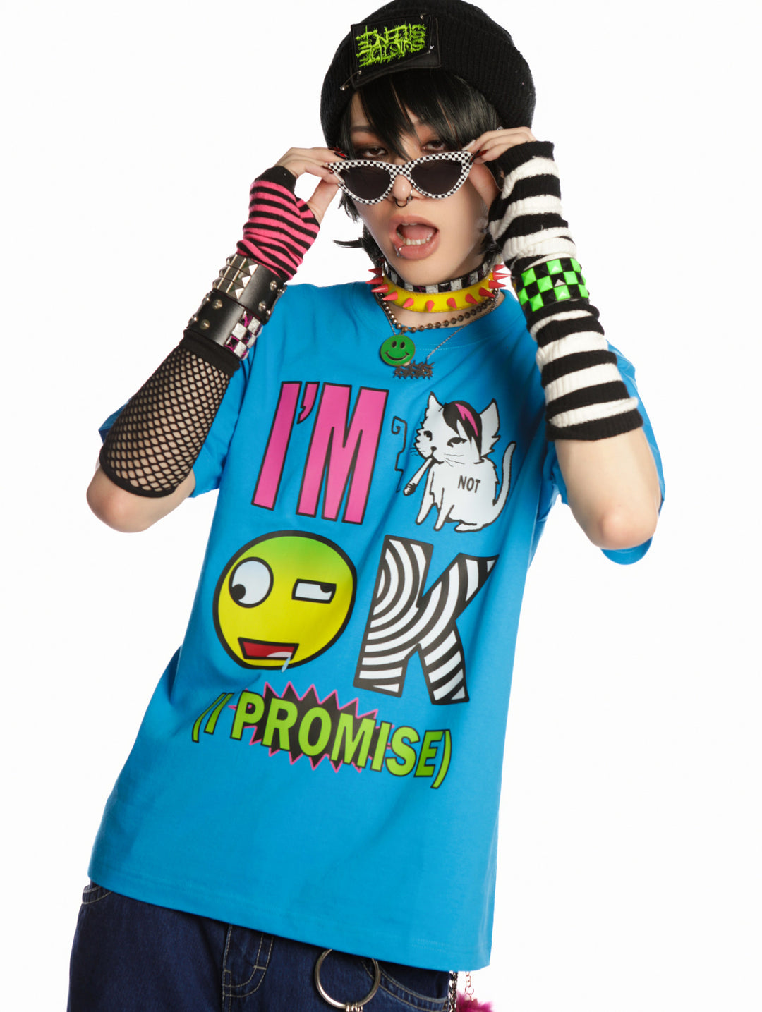 DEADENDKIDS EMO KIDS oversized graphic tee — full-length modeled view
