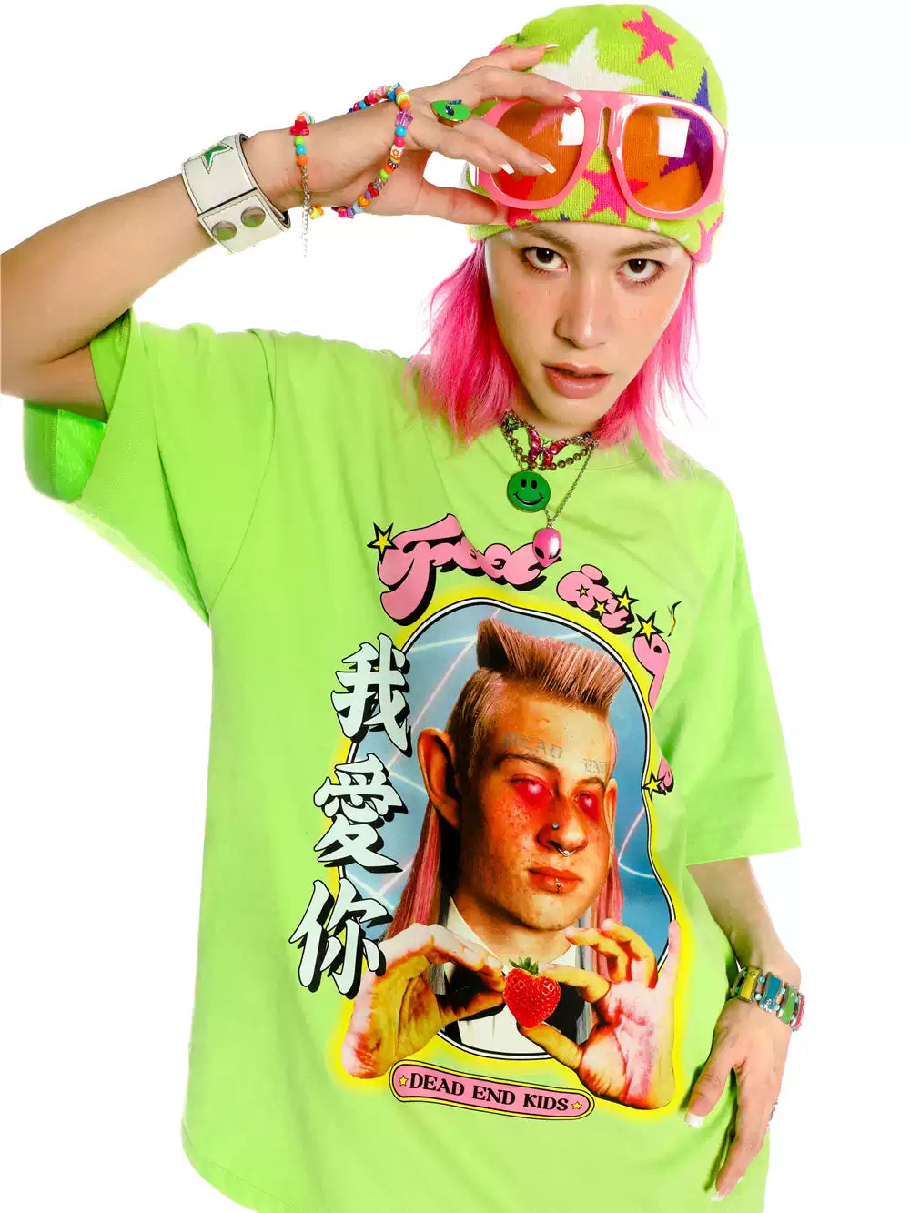DEADENDKIDS LOVE HATE oversized graphic tee — rear or construction presentation