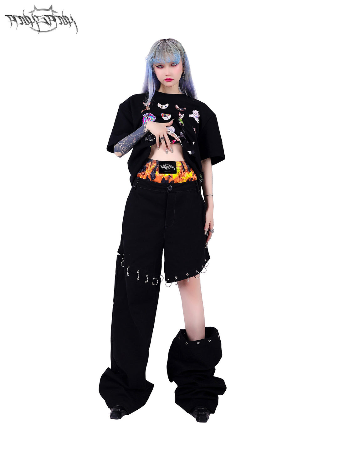 PINKSPINK ELECTRIC MOON double-waist detachable straight-leg pants — close-up view of the material and finishing