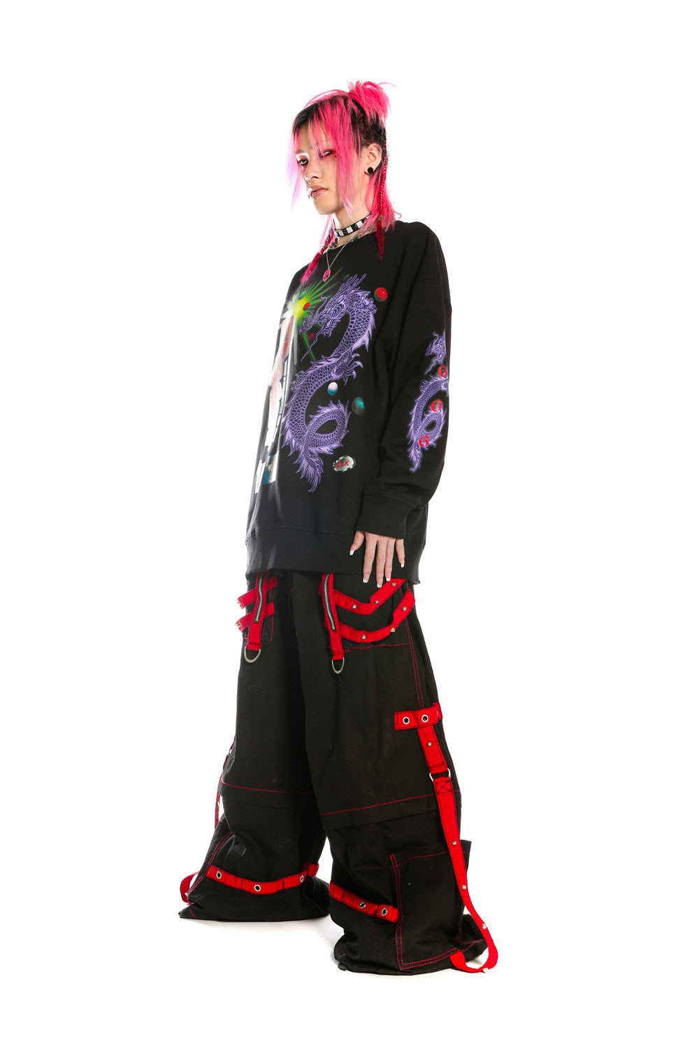 DEADENDKIDS DRAGON PUNK graphic sweatshirt — rear modeled view