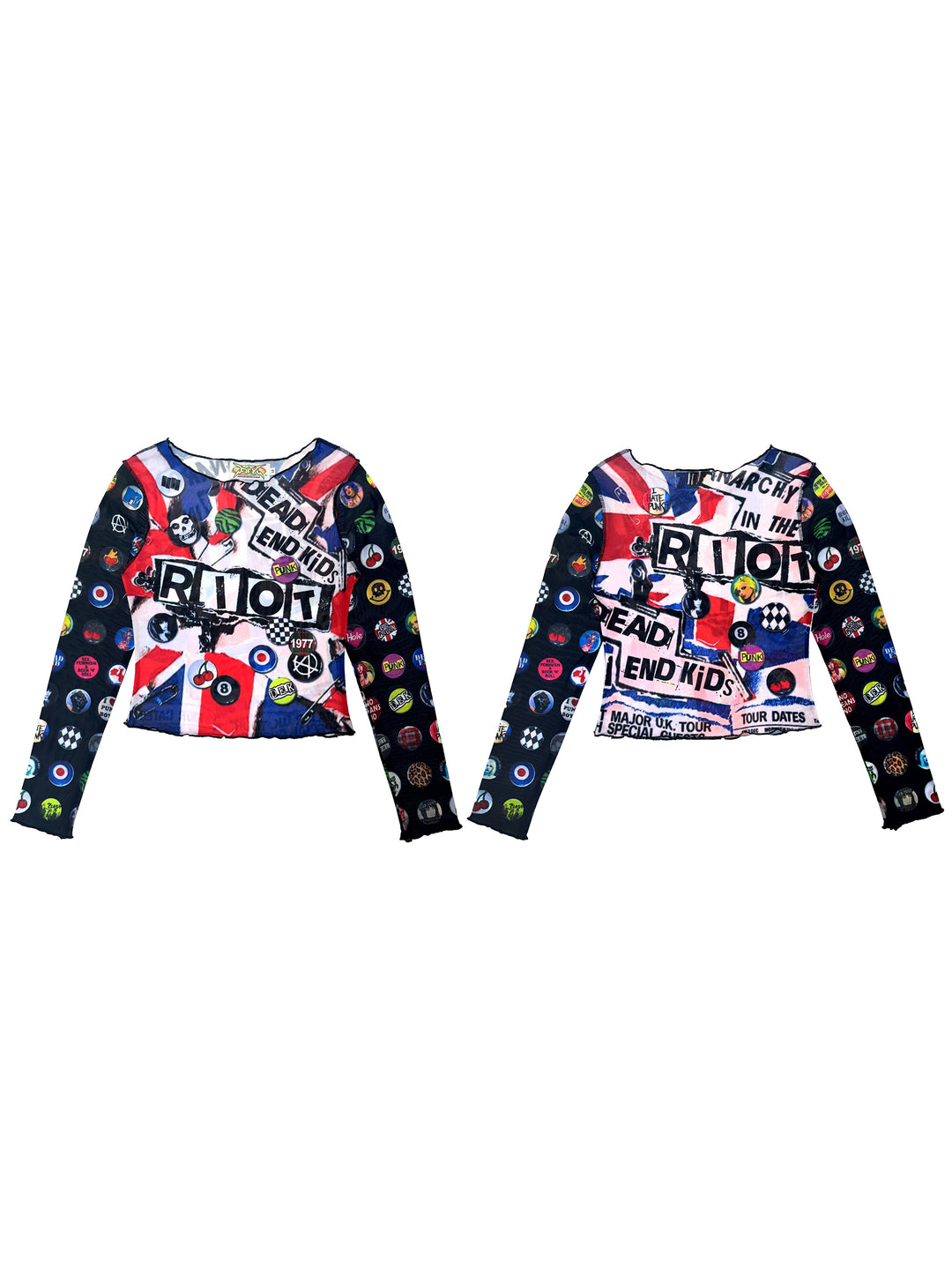 DEADENDKIDS GRAPHIC RIOT fitted mesh top — material and print detail
