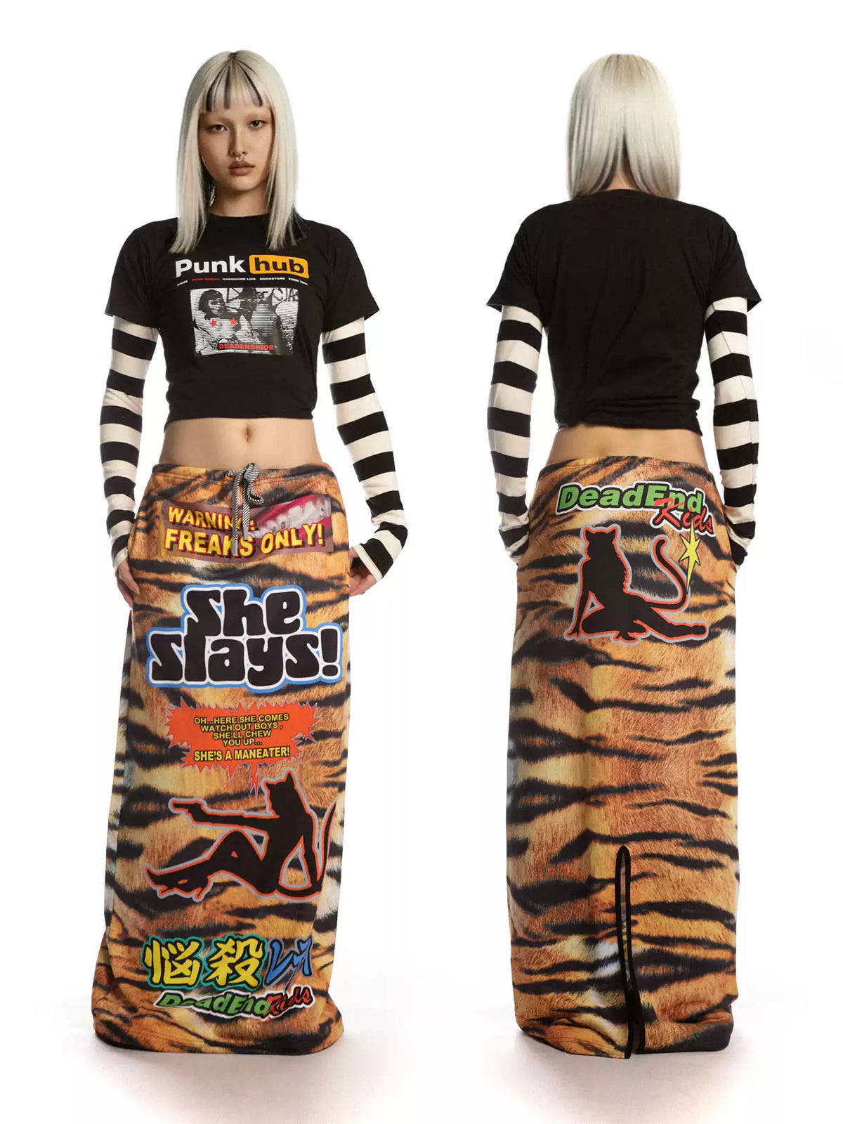 DEADENDKIDS TIGER RIOT graphic maxi skirt — side or detail presentation