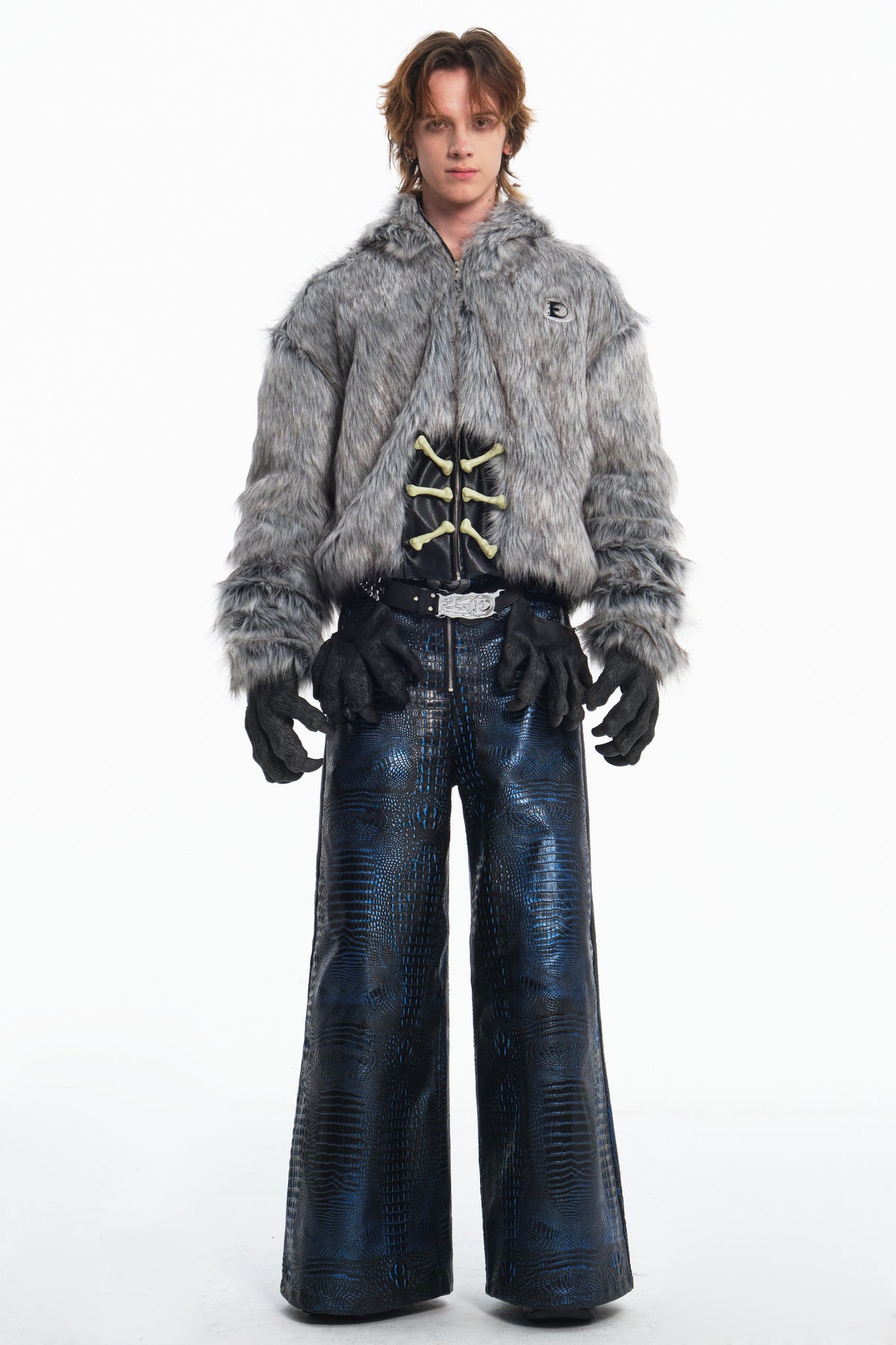 EMBRYO ANIMAL SHELL hooded faux-fur jacket — construction detail