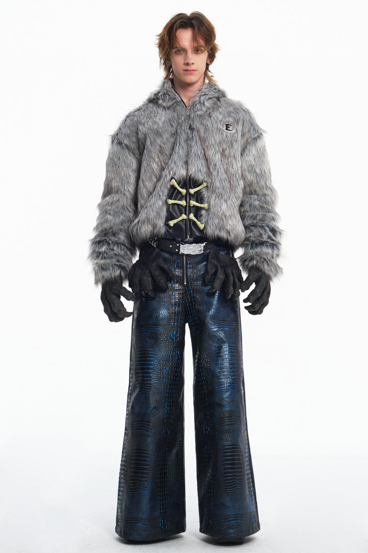 EMBRYO ANIMAL SHELL hooded faux-fur jacket — construction detail