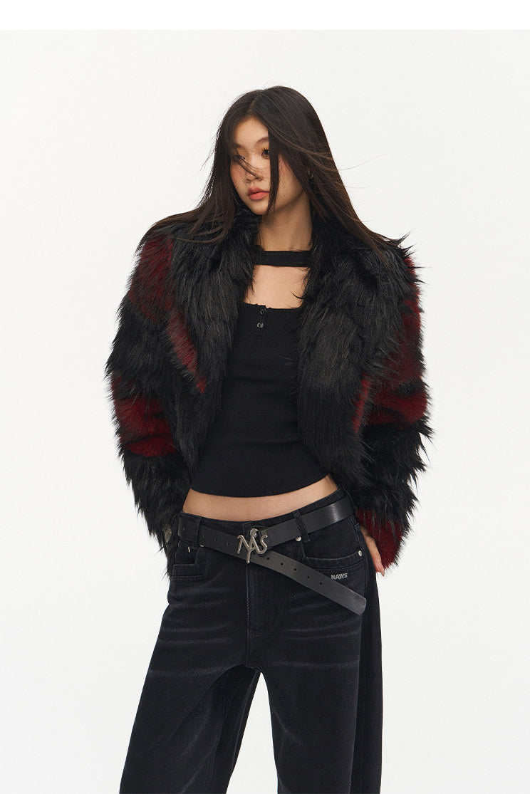 NAWS NIGHT GARDEN faux-fur jacket — modeled front styling view