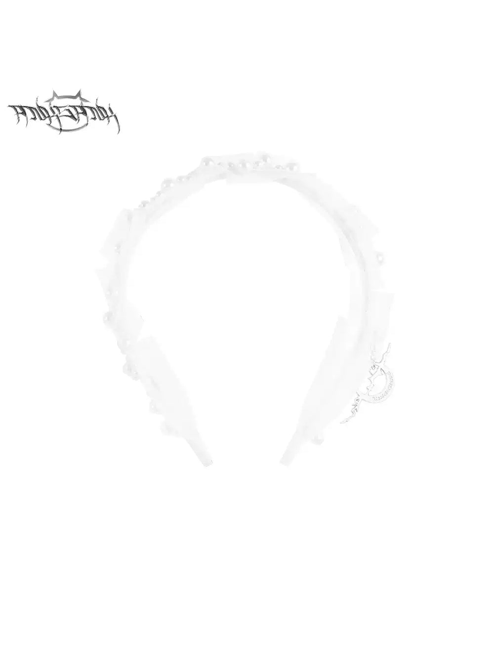 PINKSPINK FAIRY pearl-trim lace headband — garment-only view of the white lace headband