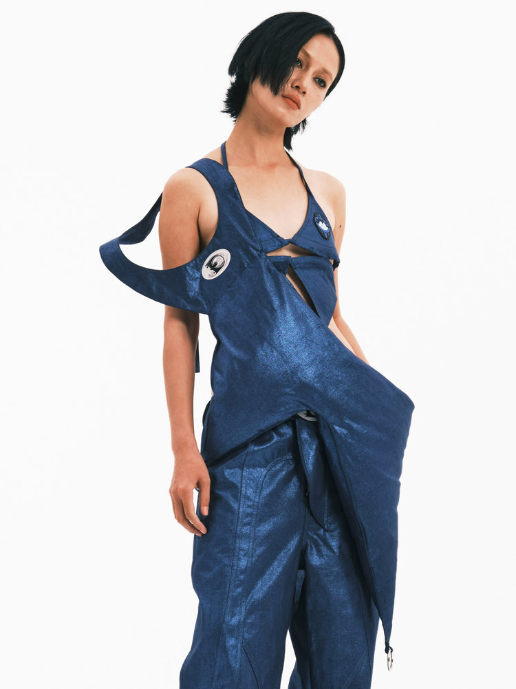 EMBRYO BLUE SPIKE padded sculptural bag — front product presentation