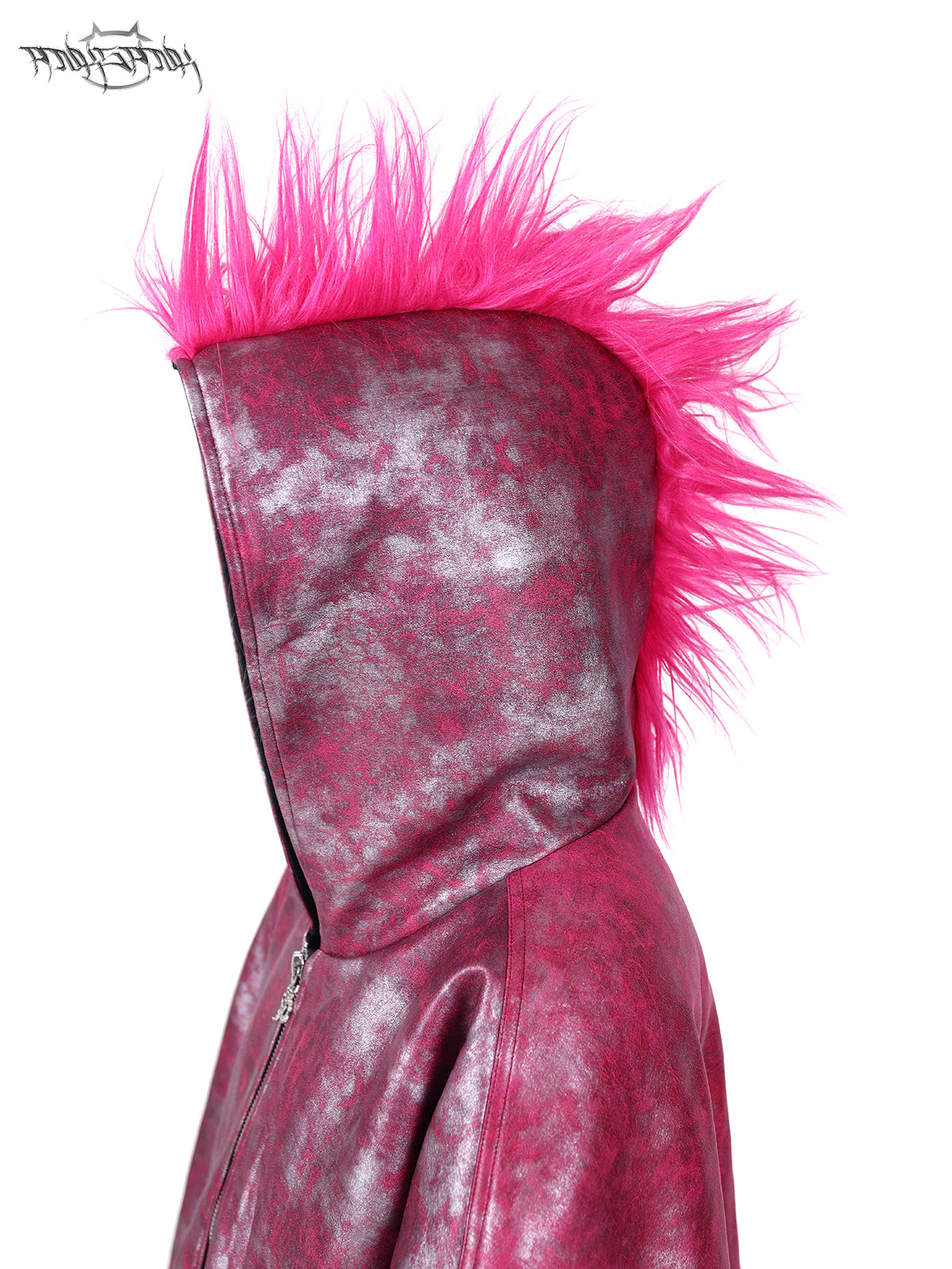 PINKSPINK COCKSCOMB mohawk padded jacket in PINK — rear close-up of mohawk hood.