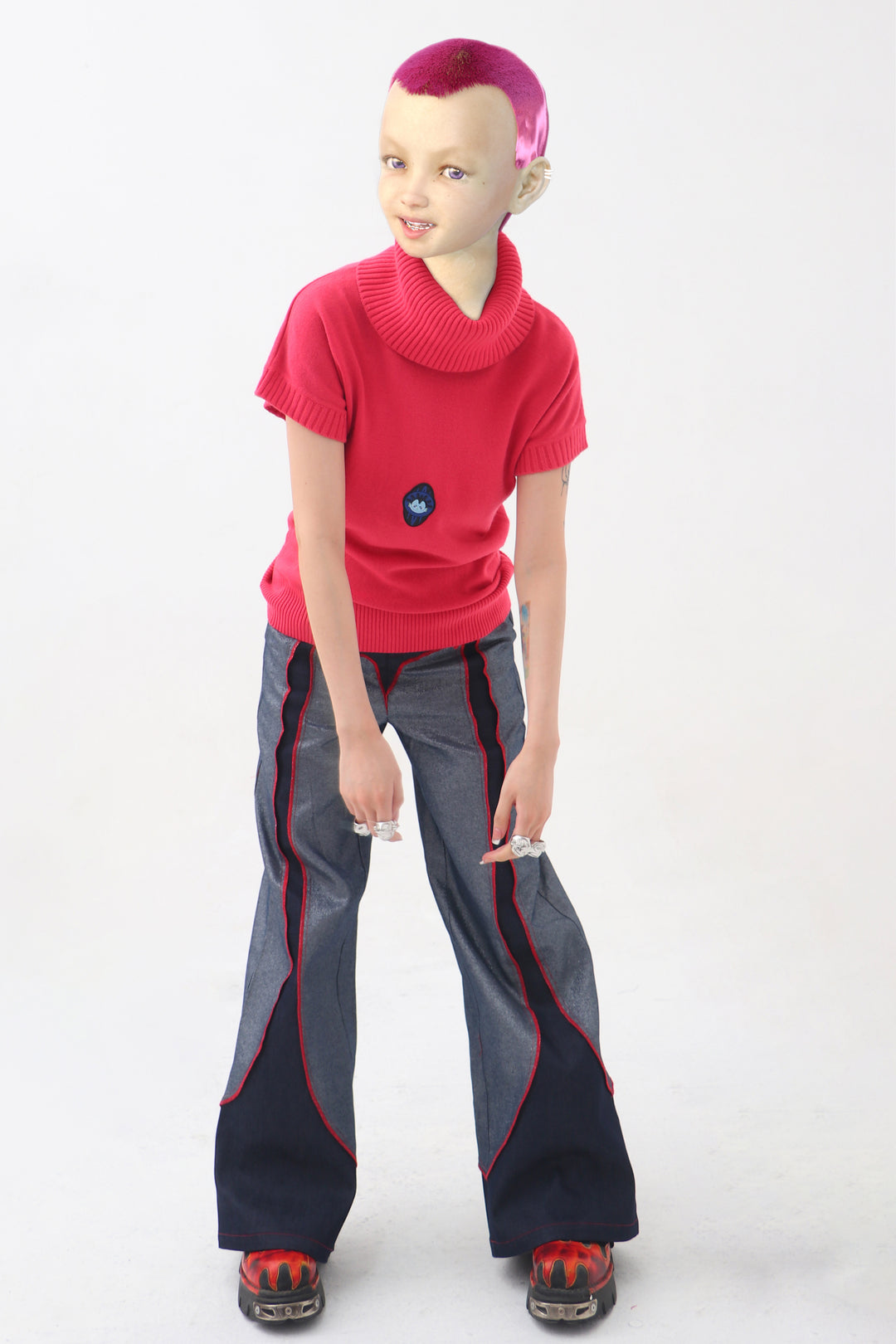 EMBRYO STARSHIFT patchwork flare jeans — garment-only view