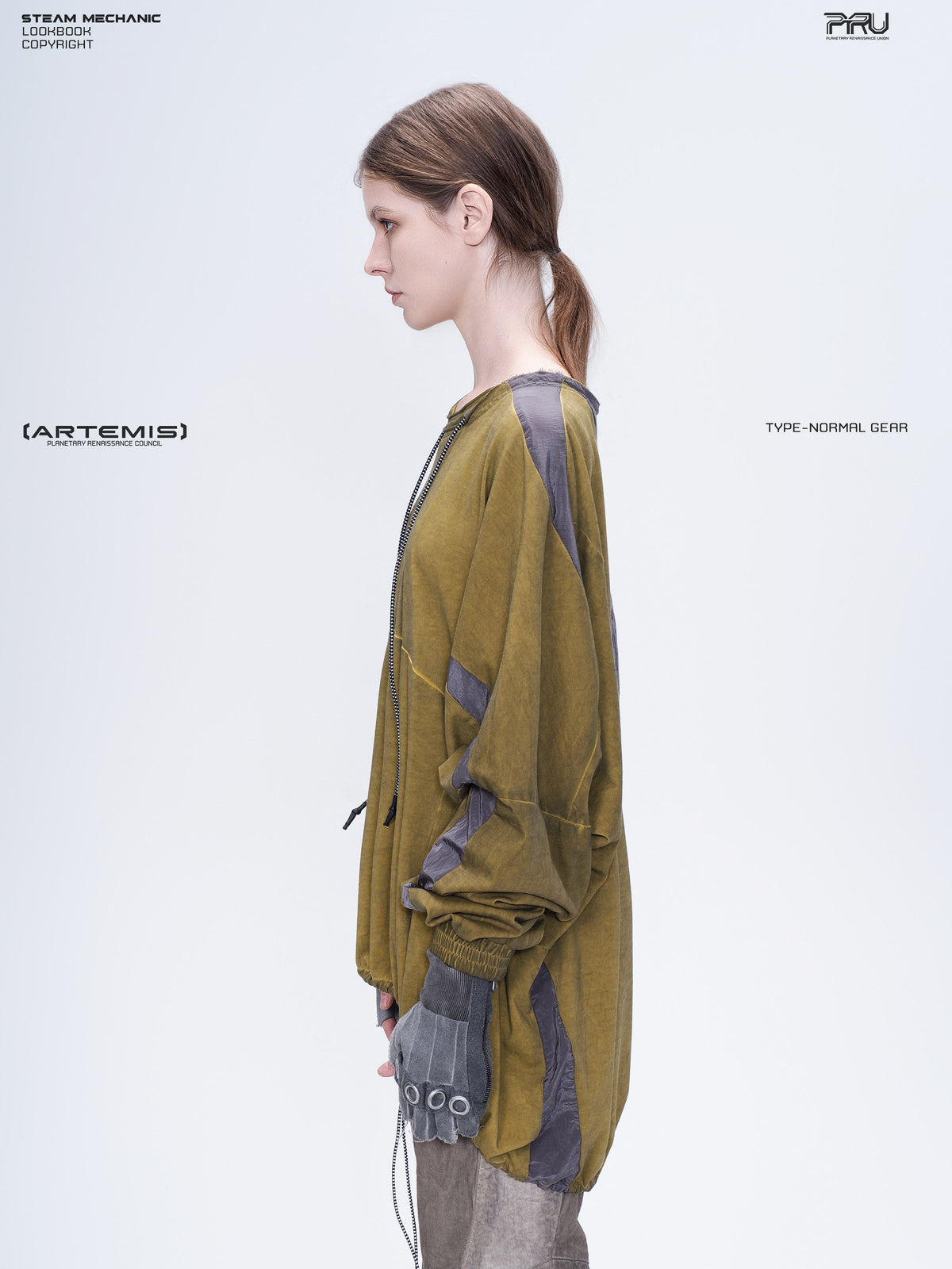 PIONEER mars yellow drawstring commuter sweatshirt — material and silhouette detail
