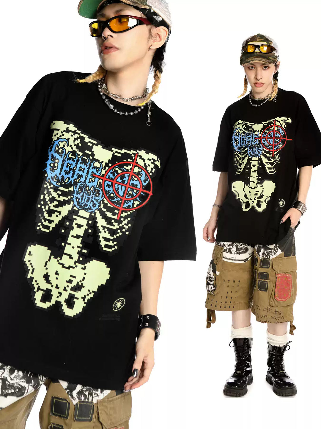 DEADENDKIDS SKELETON RIOT oversized graphic tee — rear or construction presentation