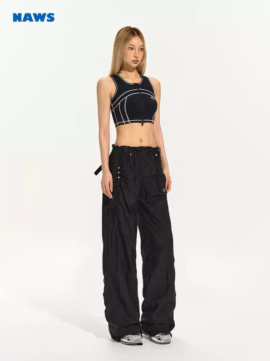 NAWS CLOUD three-proof softshell running pants — close modeled view highlighting the construction