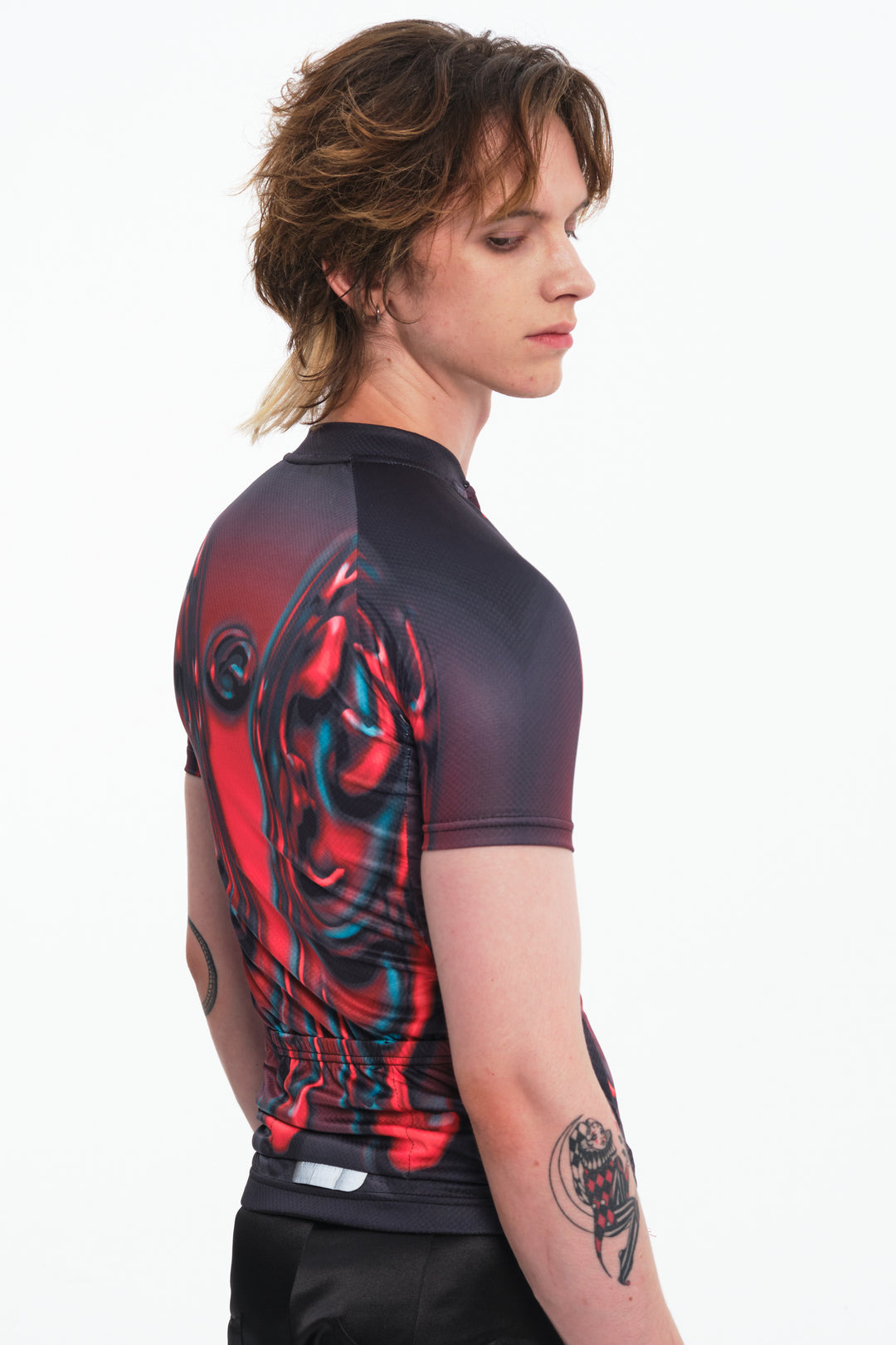 EMBRYO RED SIGNAL fitted cycling top — garment-only view