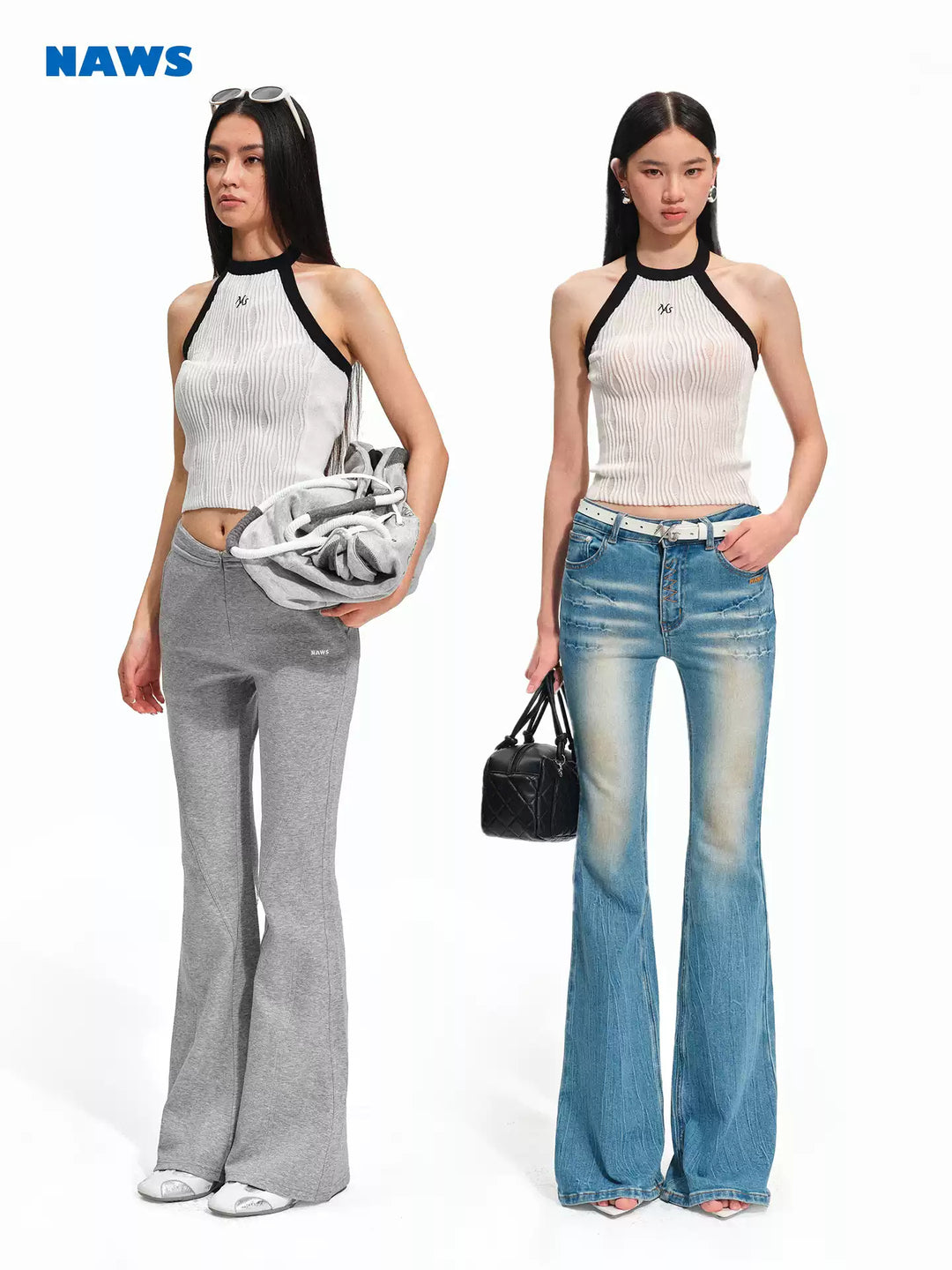 NAWS EQUESTRIAN wool halter vest — close modeled view highlighting the construction