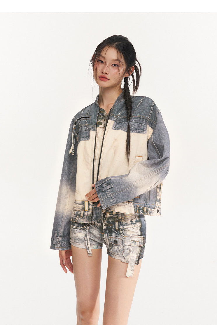 NAWS PRINTLAB multi-pocket denim shorts — product detail view showing texture and hardware