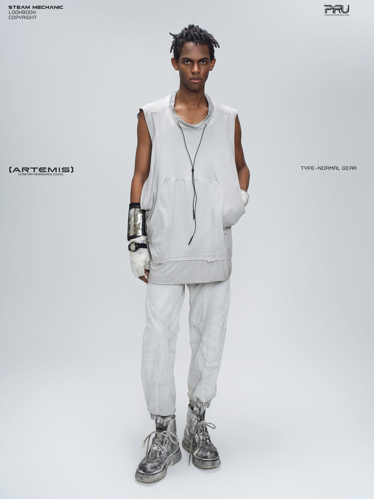 AEGIS eris white cropped moto riding pants — full-length front modeled view styled with a sleeveless top