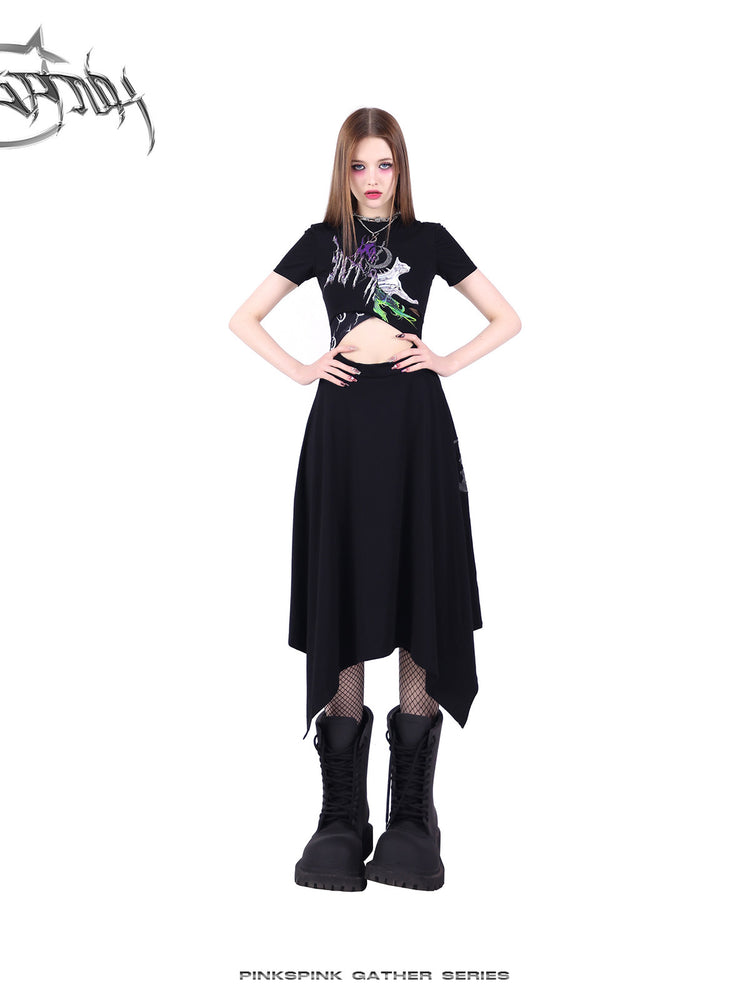 PINKSPINK ELECTRIC MOON reconstructed cutout dress — modeled front styling view