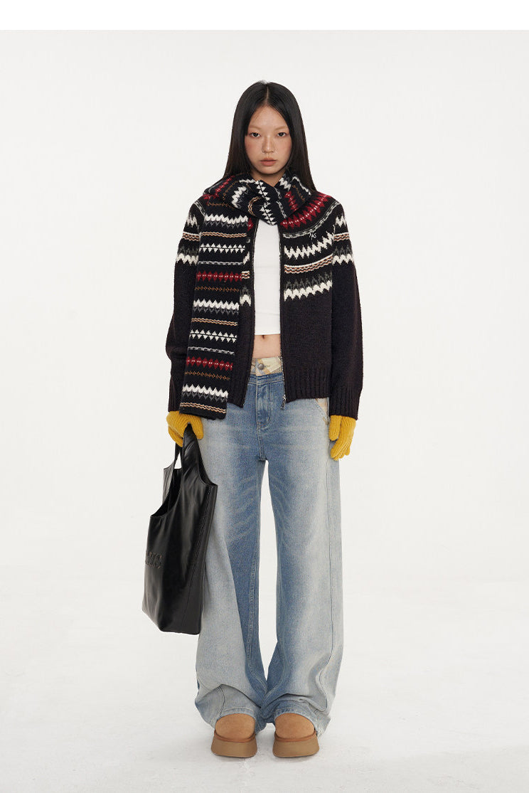 NAWS FAIR ISLE wool-alpaca cardigan — close modeled view highlighting the construction