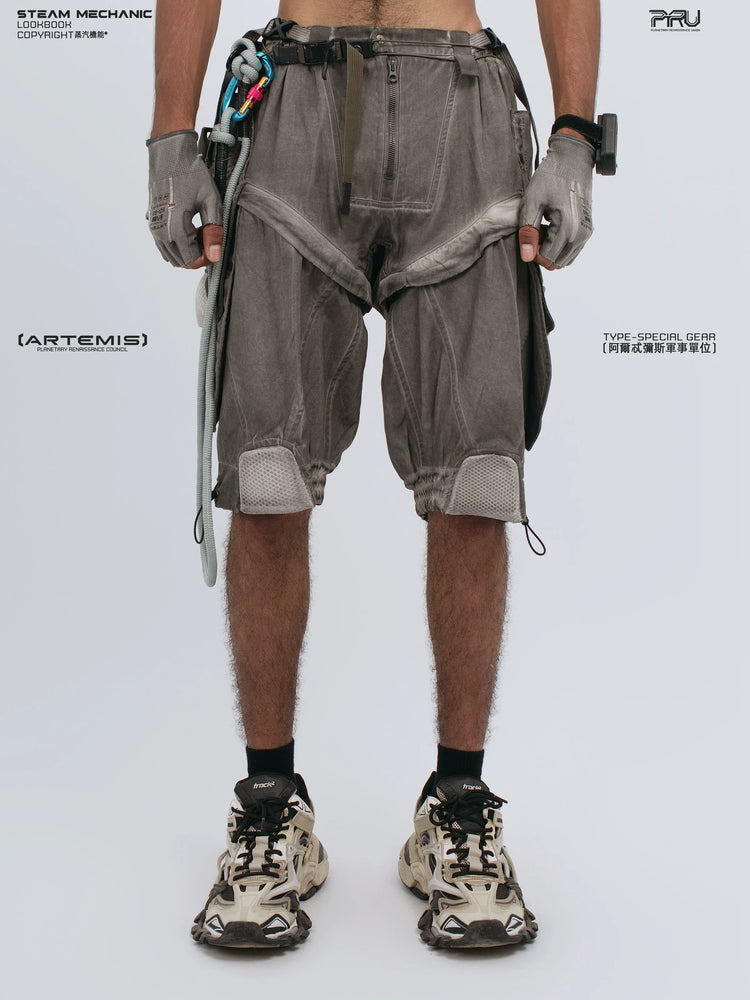 ARTEMIS xirang brown detachable technical shorts — front modeled product view