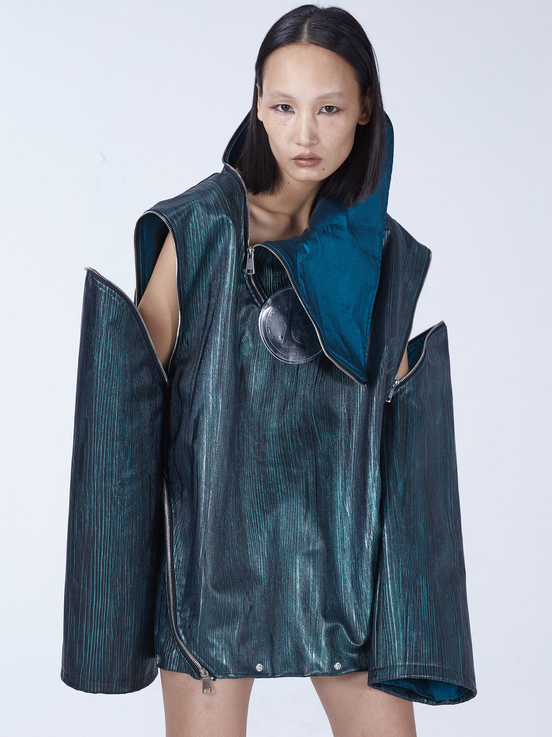 EMBRYO EXOSHELL convertible multi-zip hoodie vest — detached-sleeve configuration