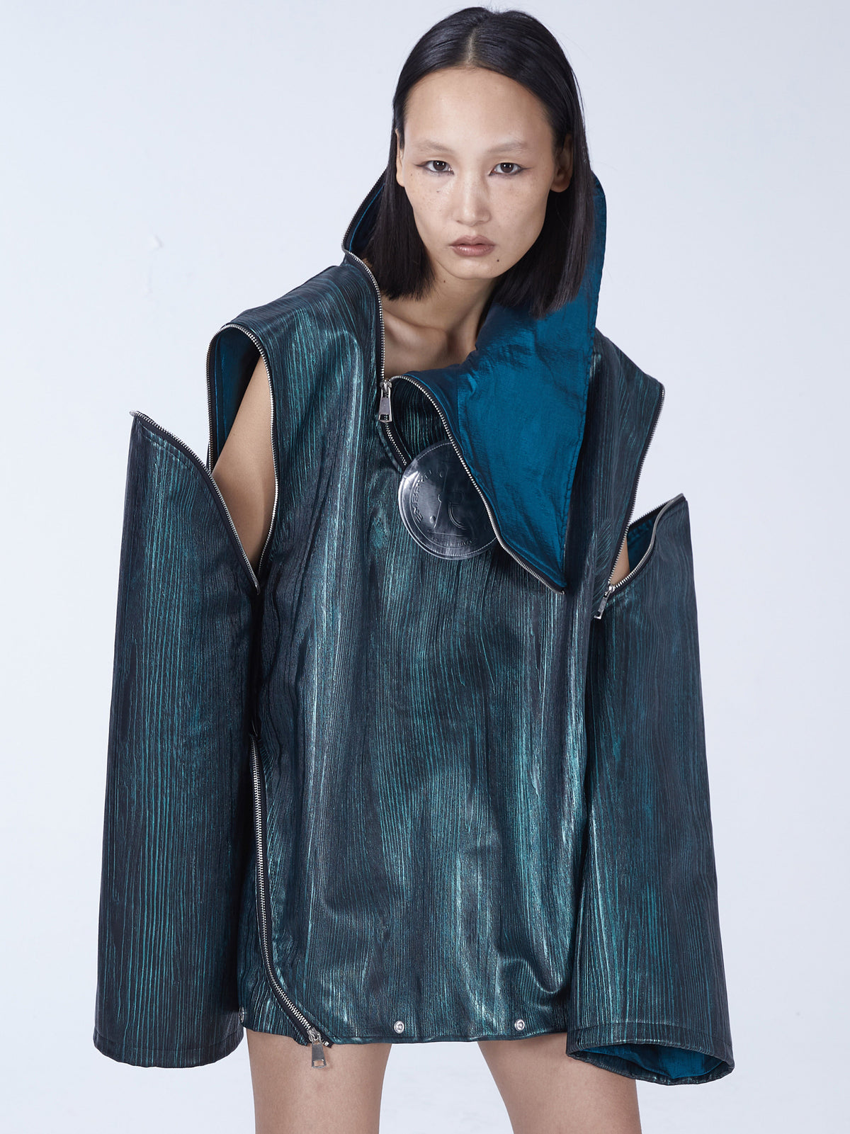 EMBRYO EXOSHELL convertible multi-zip hoodie vest — detached-sleeve configuration