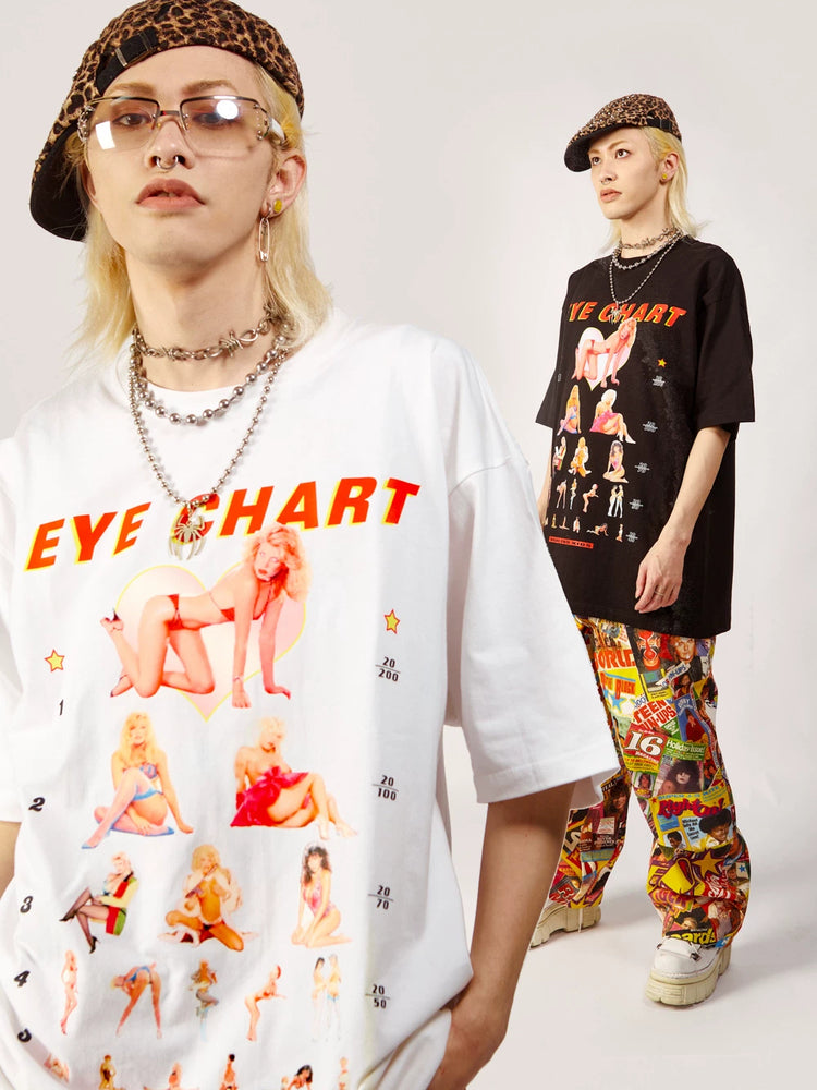 DEADENDKIDS EYE CHART oversized graphic tee — front product presentation