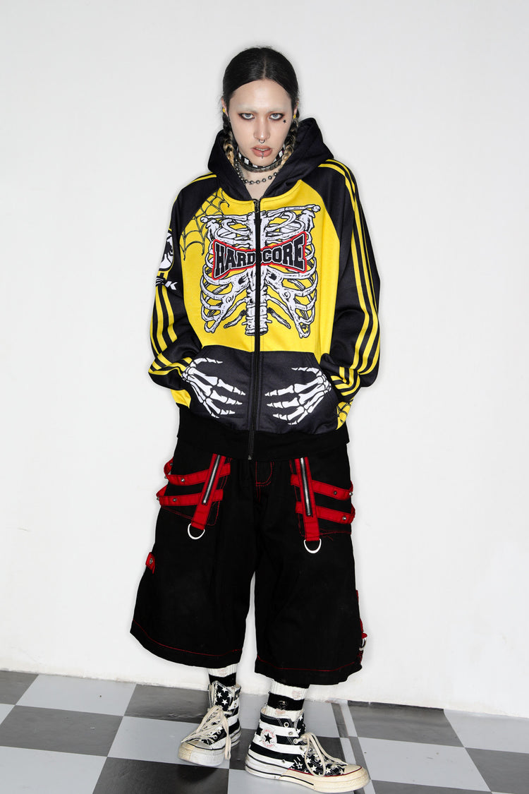 DeadEndKids Hardcore Generation skeleton zip-up hoodie — full-body front
