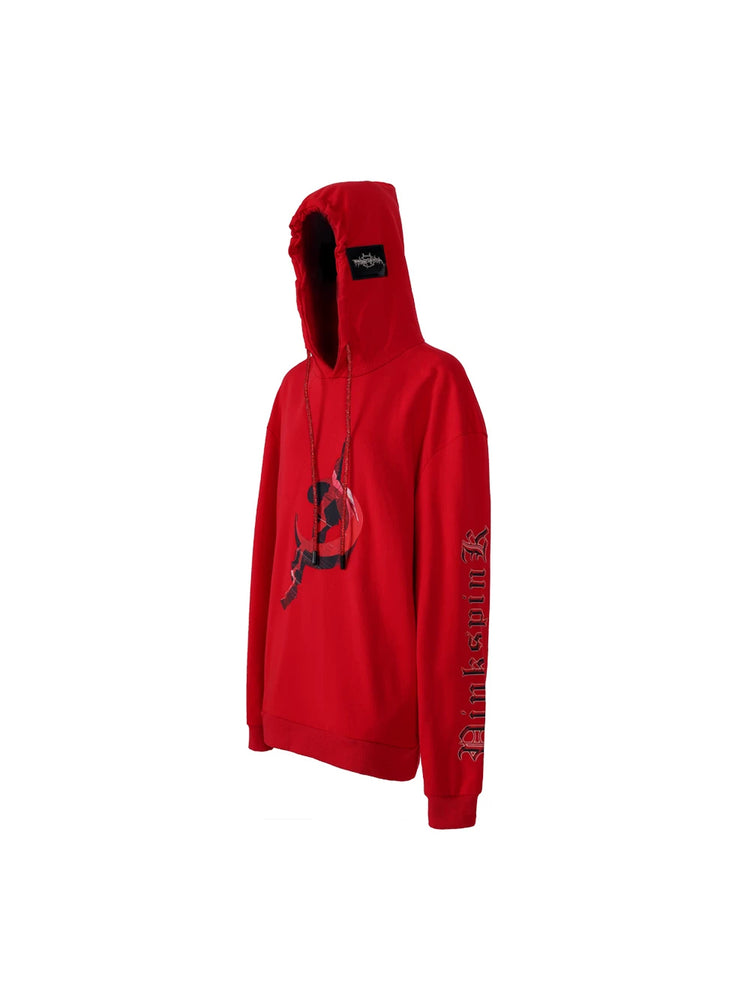 PINKSPINK MIRROR rhinestone-drawcord oversized hoodie — front garment-only view in red