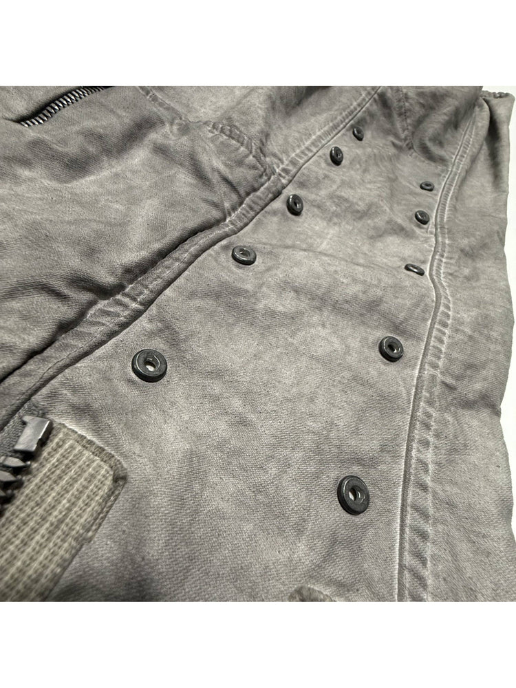 PIONEER meteor gray knee-mesh utility work pants — outer-leg eyelet hardware close-up