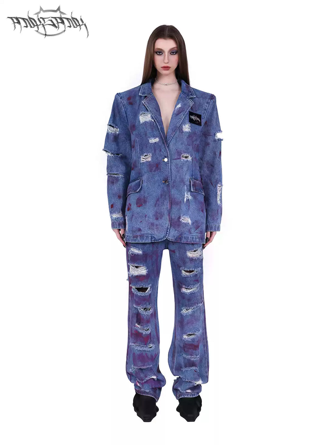 WASTELAND POWDER COATING RIPPED unisex loose-fitting jeans