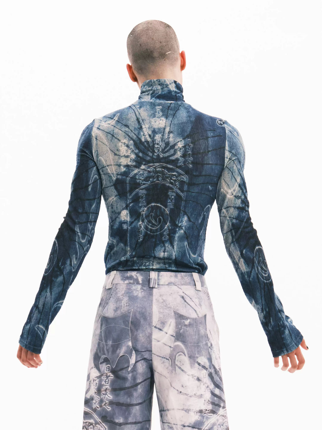 EMBRYO ANCIENT CODE textured mock-neck top — alternate back modeled view