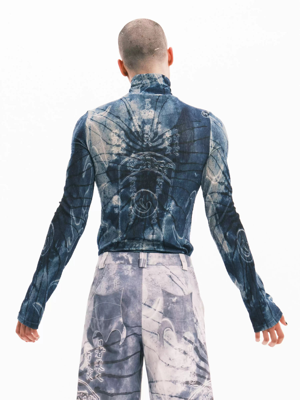 EMBRYO ANCIENT CODE textured mock-neck top — alternate back modeled view