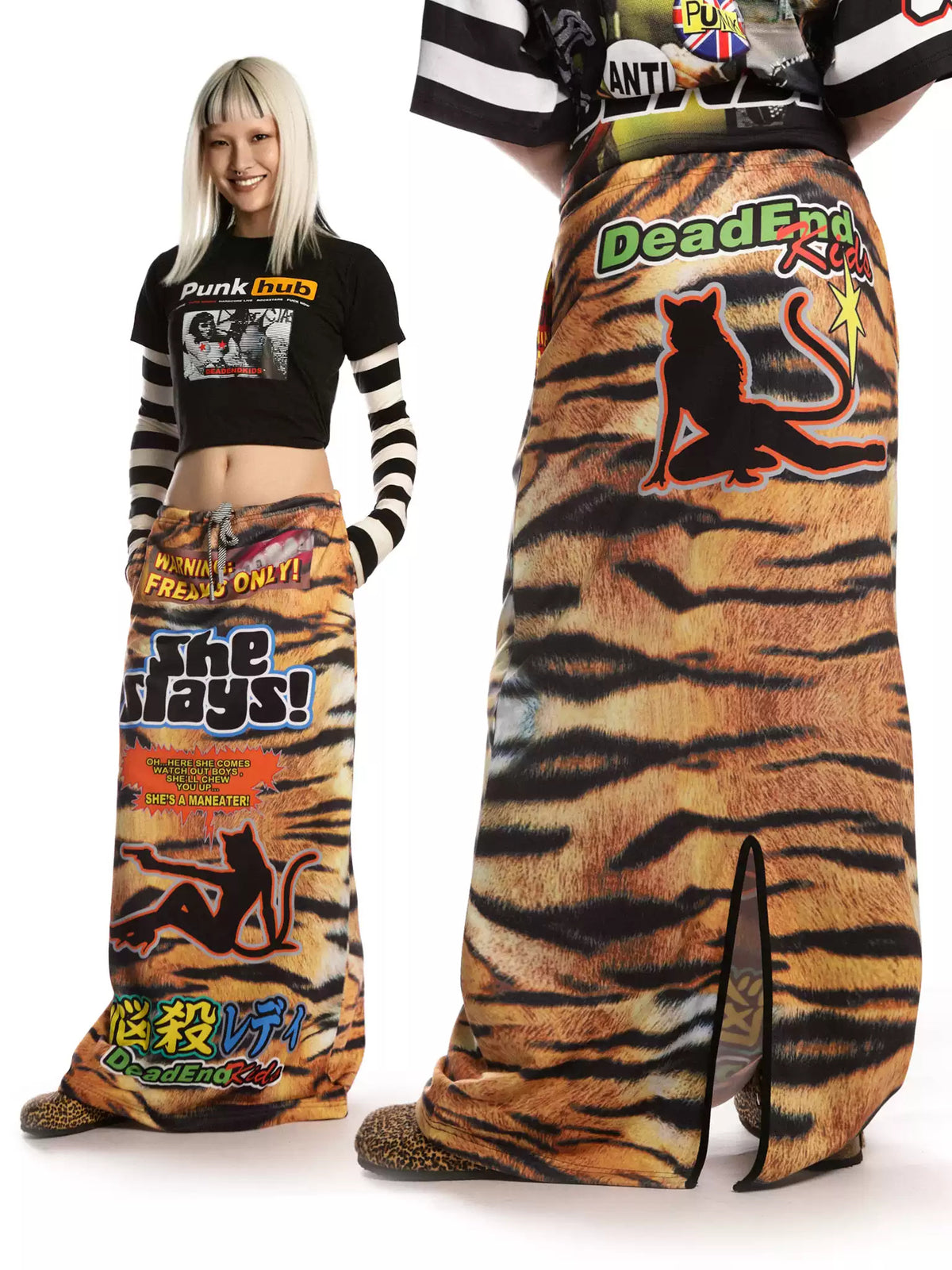 DEADENDKIDS TIGER RIOT graphic maxi skirt — alternate product presentation