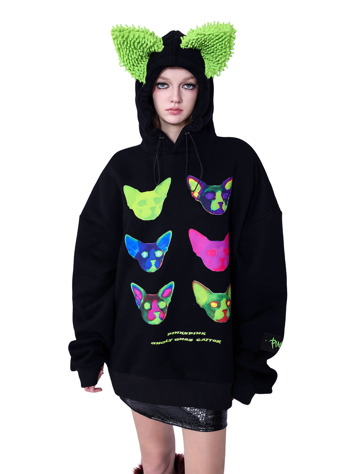 PINKSPINK SPHYNX electronic-print cat-ear hoodie — catalog view showing the design and silhouette