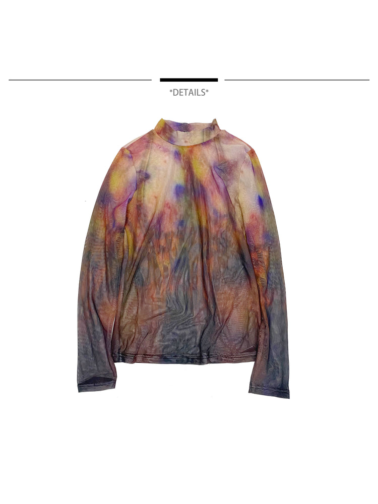EMBRYO BRUISE SIGNAL printed mesh top — alternate modeled angle