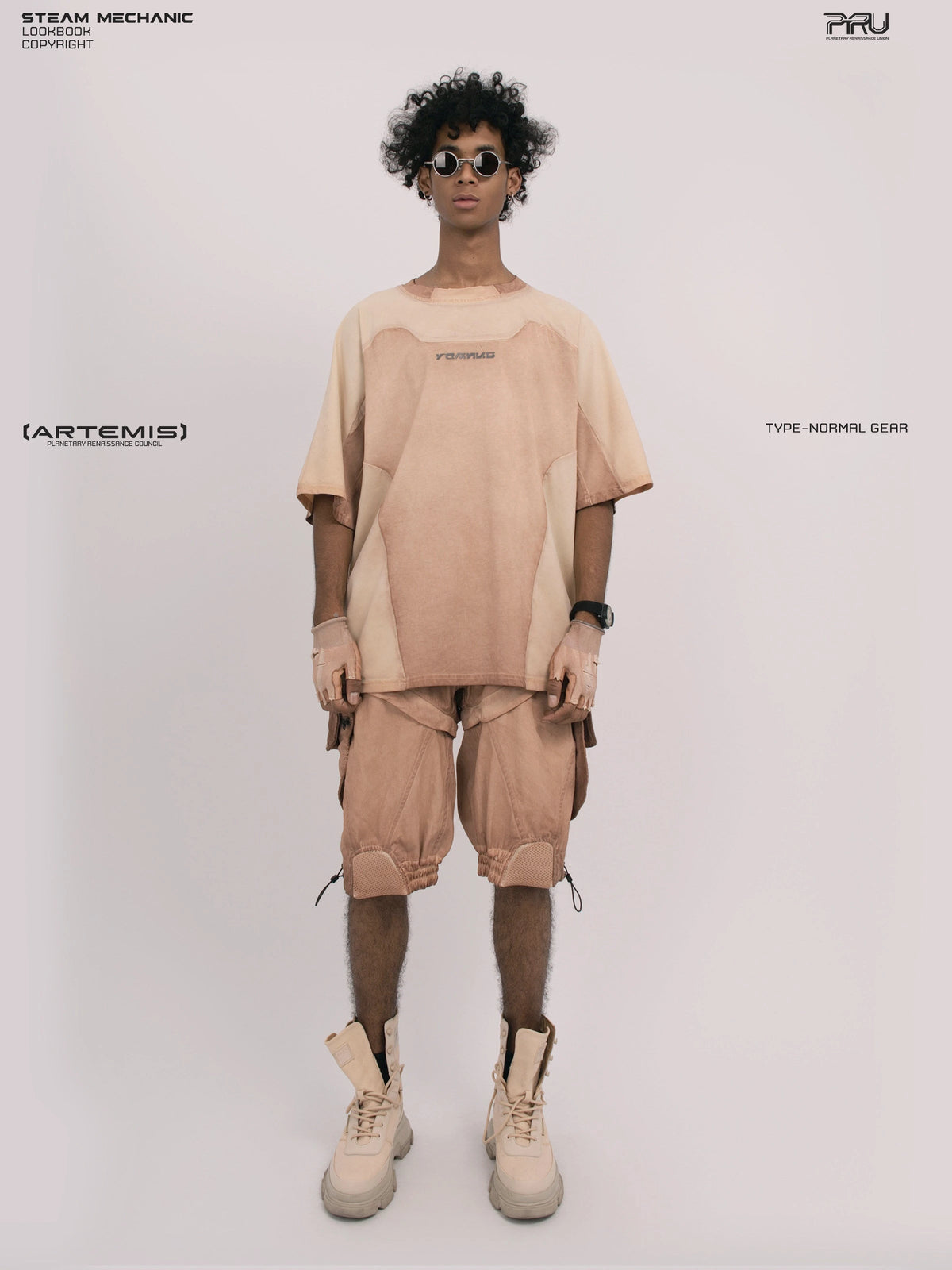 VOID soft dawn orange breathable technical tee — full-length front modeled view with arms down