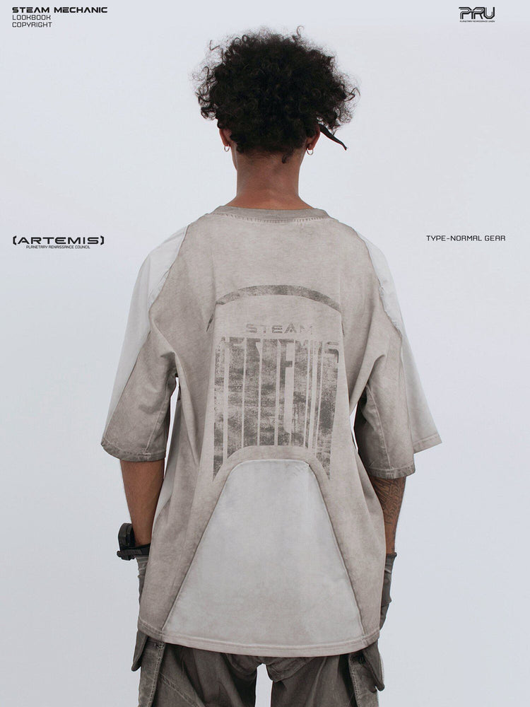 STARCORE moonbeam white velcro mesh tee — rear close-up showing the curved panel and back print