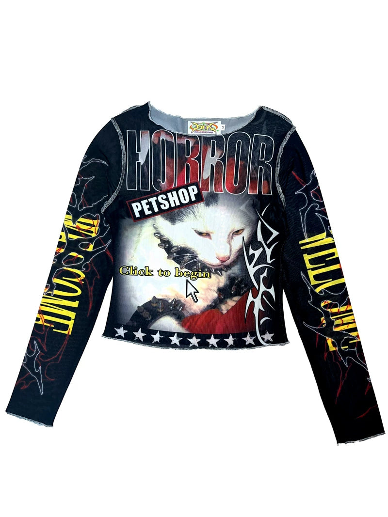 DEADENDKIDS GRAPHIC RIOT fitted mesh top — material and print detail