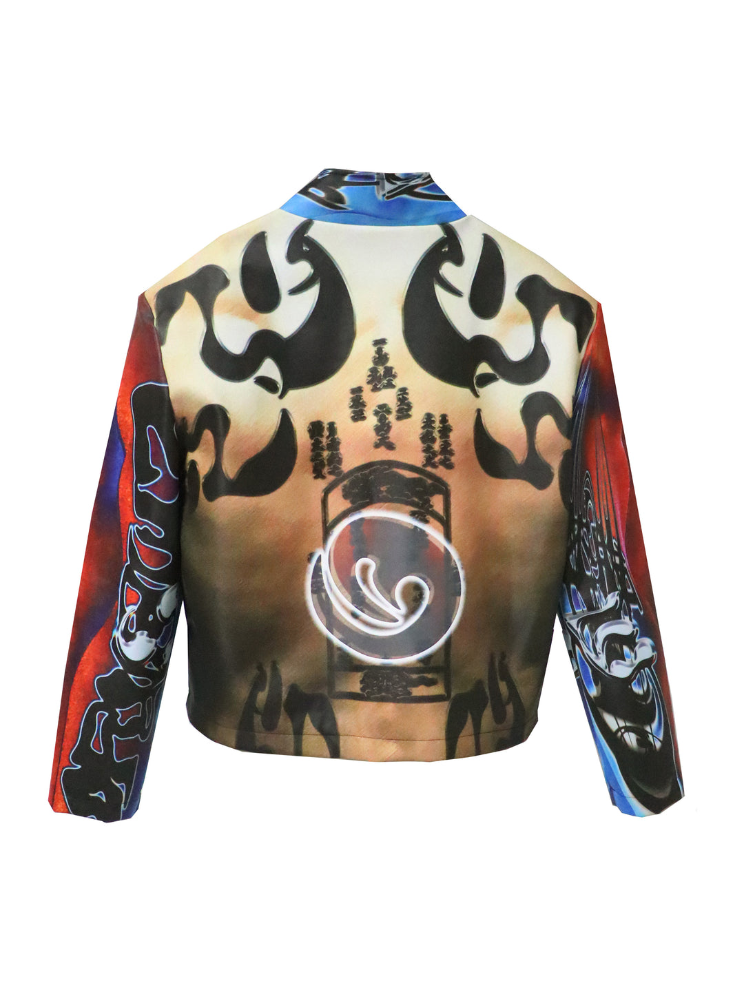 EMBRYO POWER TOTEM muscle-print PU leather jacket — alternate modeled angle