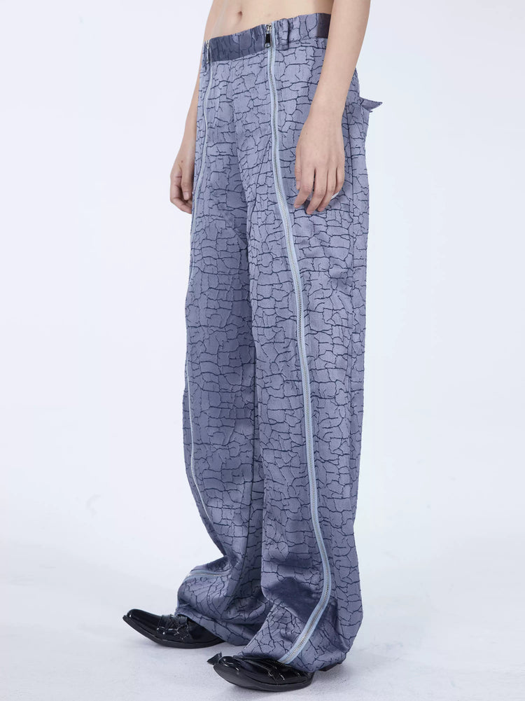 EMBRYO FIVE POISONS luminous-zip crackle flare pants — side profile