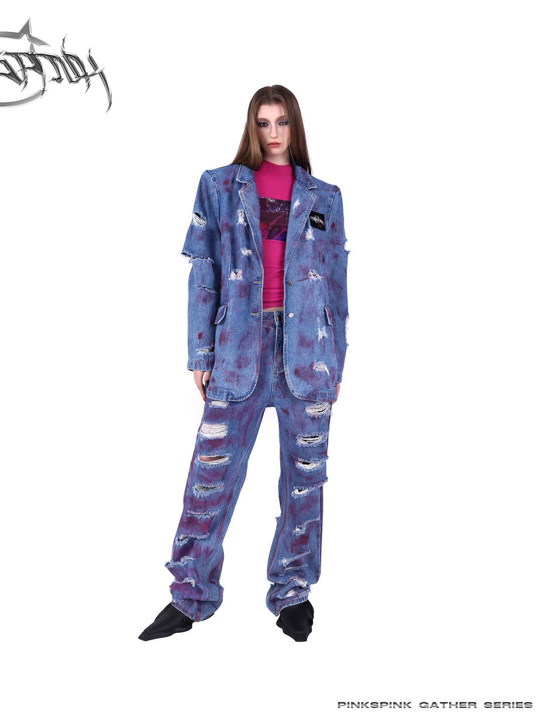 WASTELAND POWDER COATING RIPPED unisex loose-fitting jeans