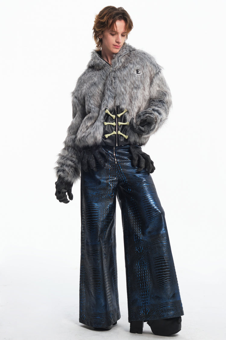 EMBRYO ANIMAL SHELL hooded faux-fur jacket — construction detail