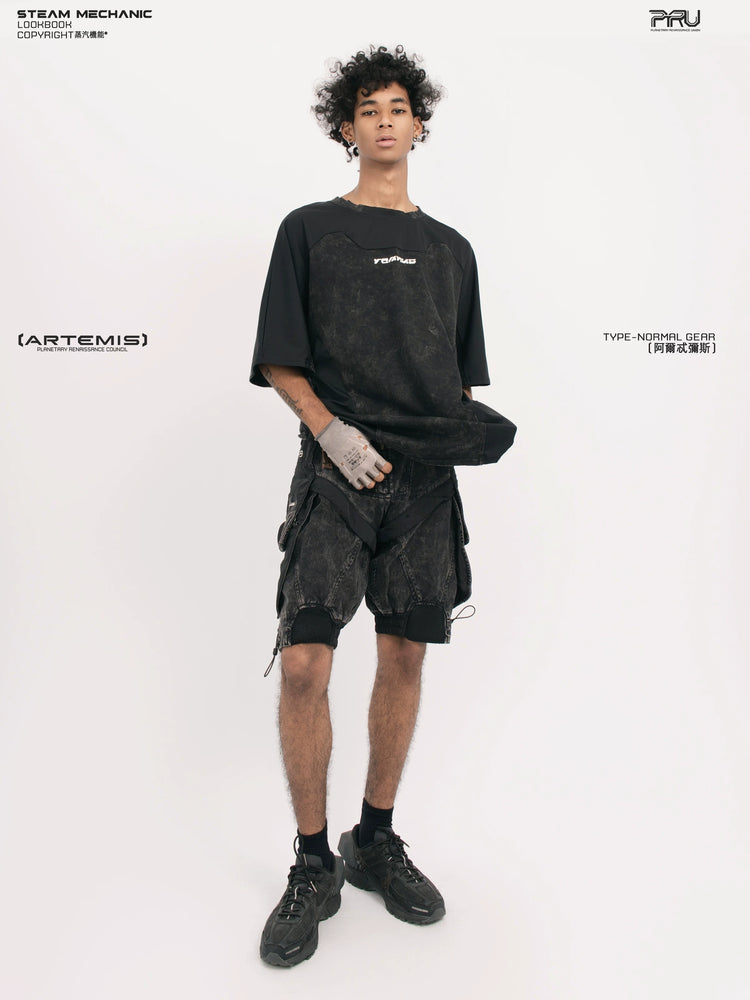 STARCORE black tortoise velcro mesh tee — alternate modeled angle