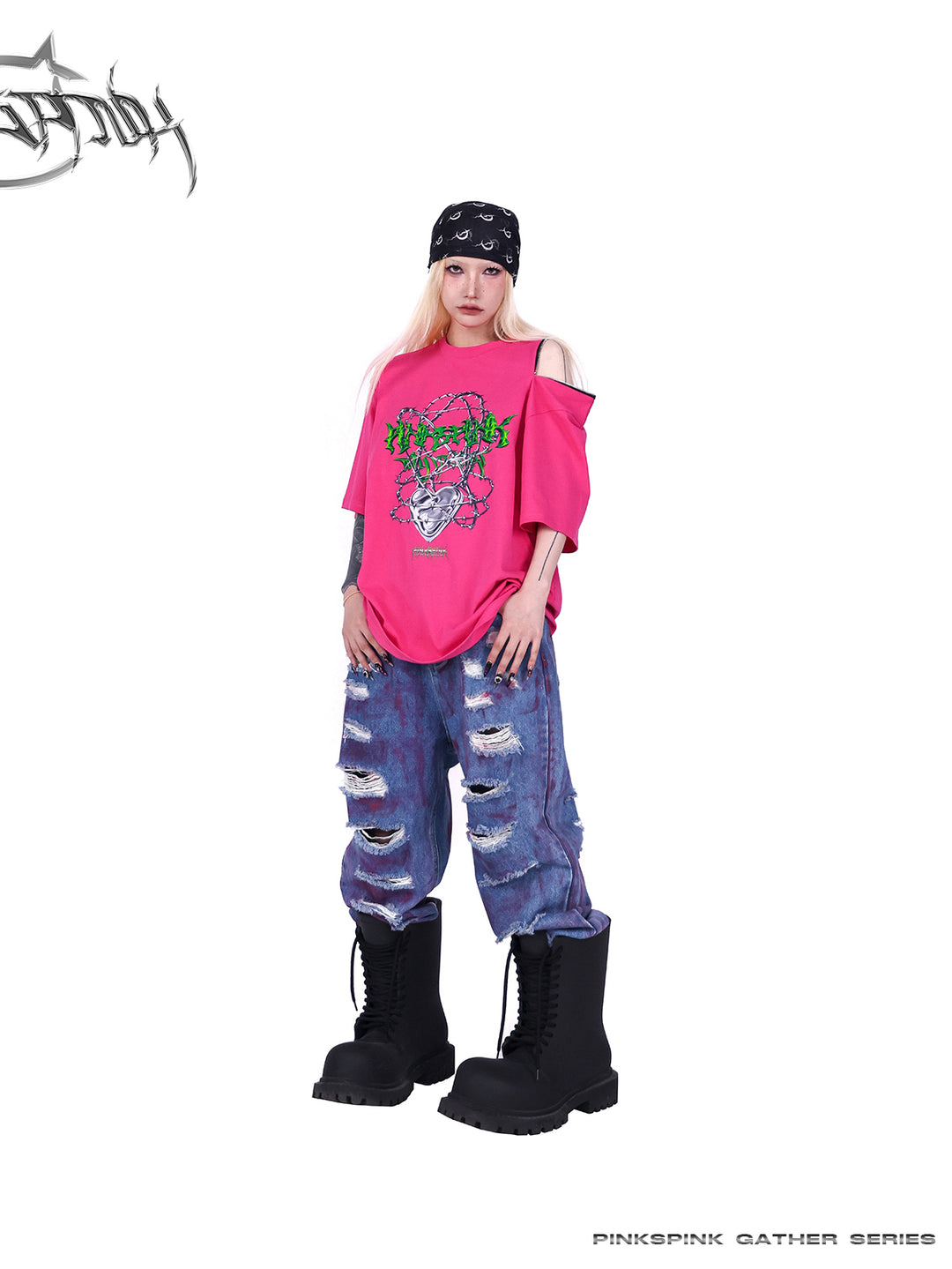 WASTELAND POWDER COATING RIPPED unisex loose-fitting jeans