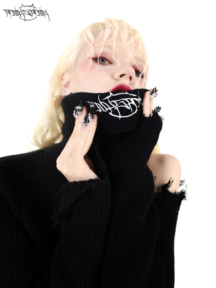 PINKSPINK RIFT embroidered cutout sweater dress — modeled detail view of the garment construction