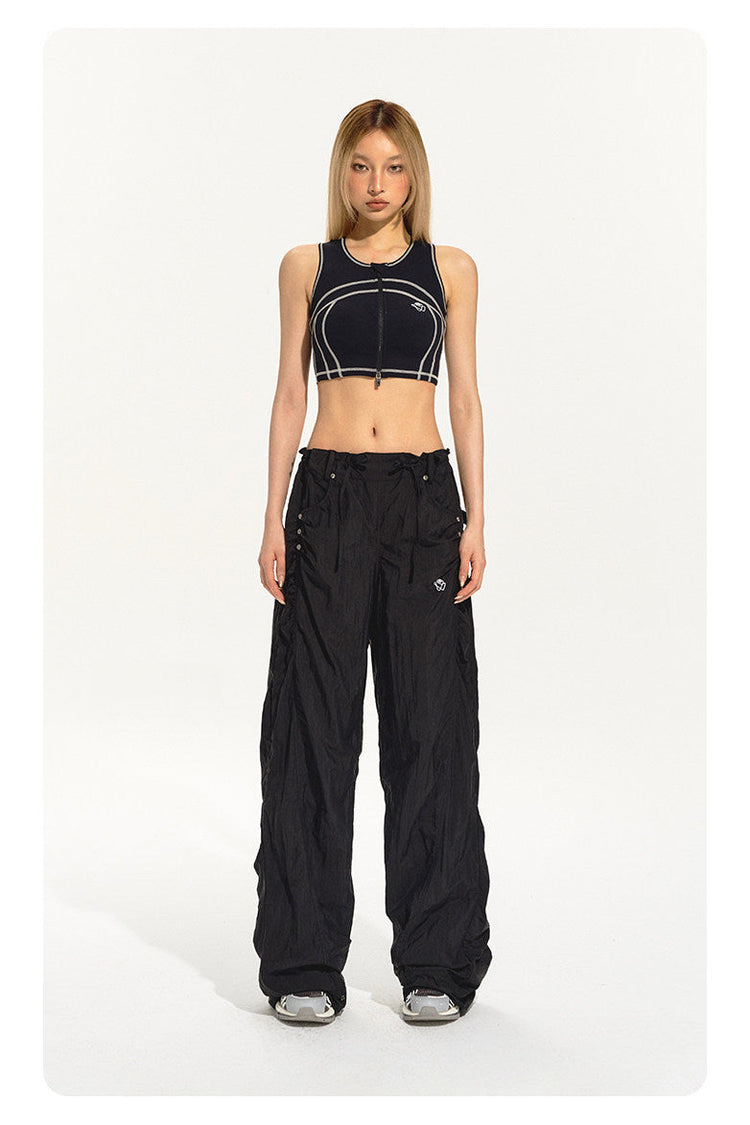 NAWS CLOUD zip-front sports bra — full-length modeled styling view