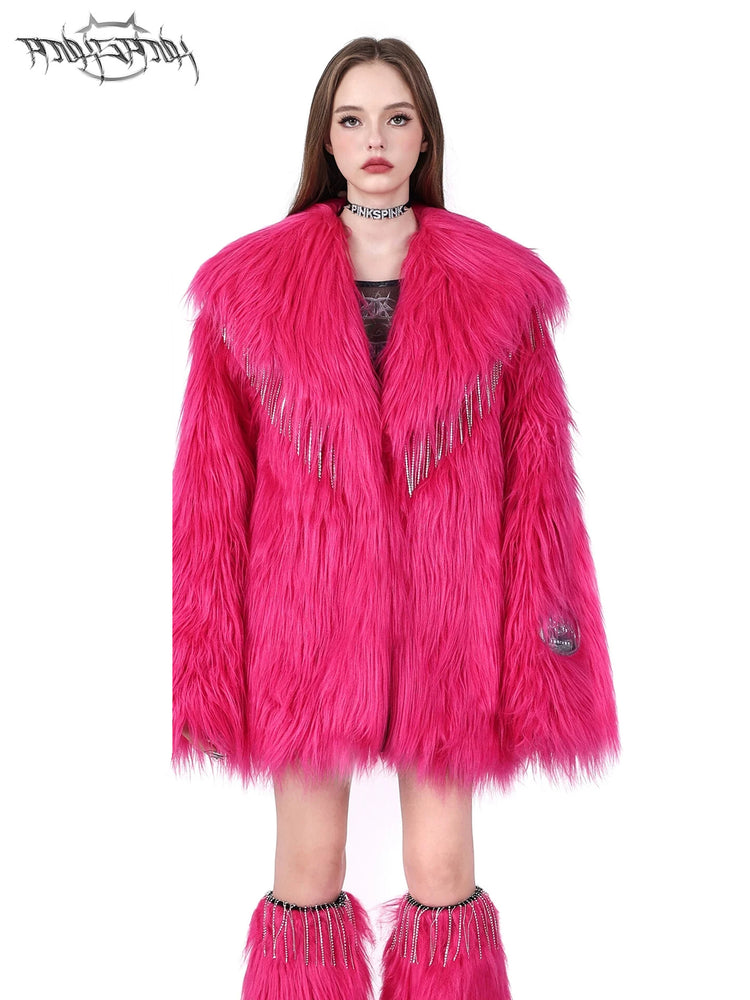 PINKSPINK BARBIE PINK rhinestone faux-fur coat — cleaned hero collage showing the complete design