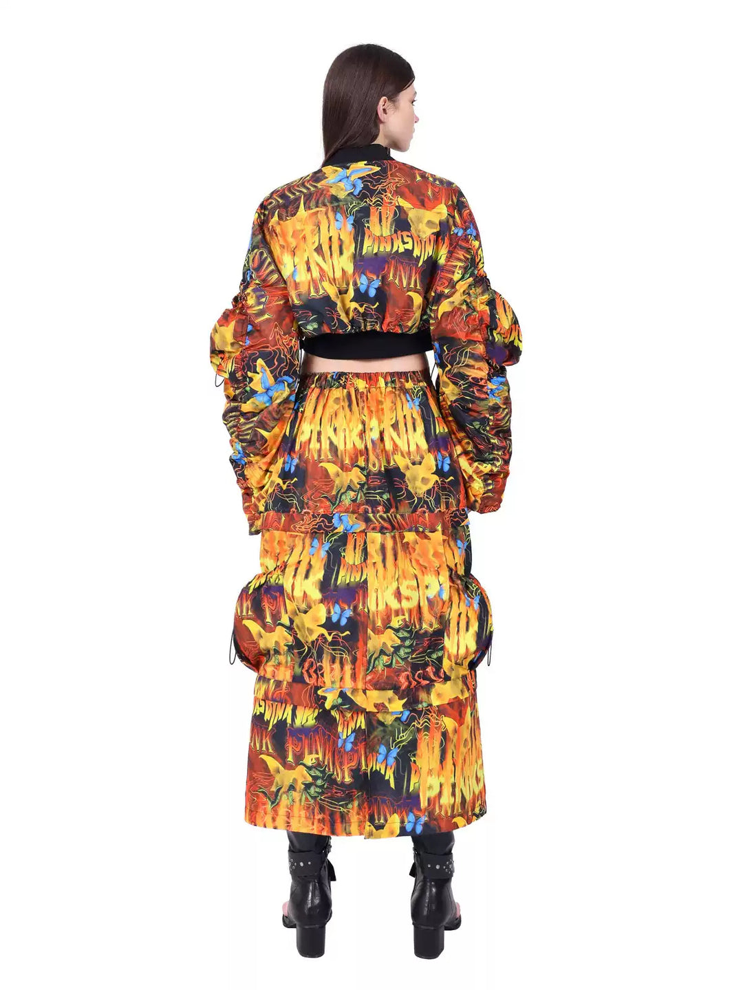 PINKSPINK FIRE VEIL cropped sun-protection top — close modeled view highlighting the construction